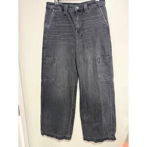 American Eagle Super High Rise Cargo Baggy Wide Leg Jeans 10 Black